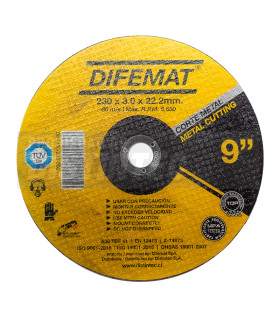 DISCO DE CORTE PARA ACERO INOXIDABLE 9" 230 X 3,0 X 22,2 - DIFEMAT®