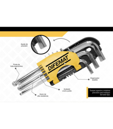 KIT LLAVES ALLEN 9 PIEZAS 1,5 A 10mm - DIFEMAT®