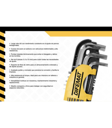 KIT LLAVES ALLEN 9 PIEZAS 1,5 A 10mm - DIFEMAT®