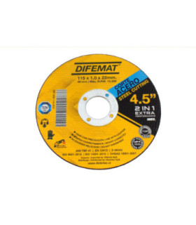 DISCO DE CORTE PARA ACERO INOXIDABLE 4,5" 115 X 2,5 X 22,2 - DIFEMAT®