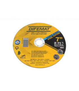 DISCO DE CORTE PARA ACERO INOXIDABLE 7" 180 X 1,6 X 22 - DIFEMAT®
