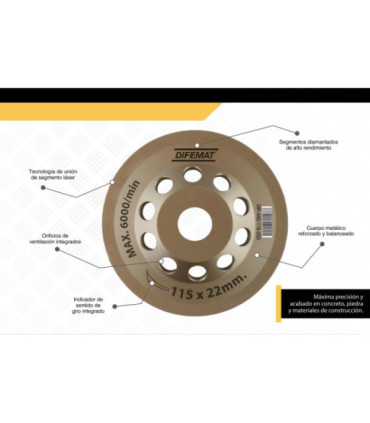 COPA DIAMANTADO ABRASIVO PARA CONCRETO 4,5" - DIFEMAT®