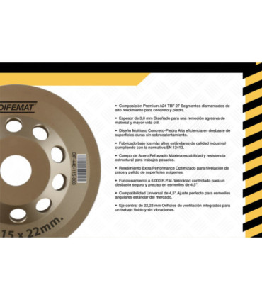 COPA DIAMANTADO ABRASIVO PARA CONCRETO 4,5" - DIFEMAT®